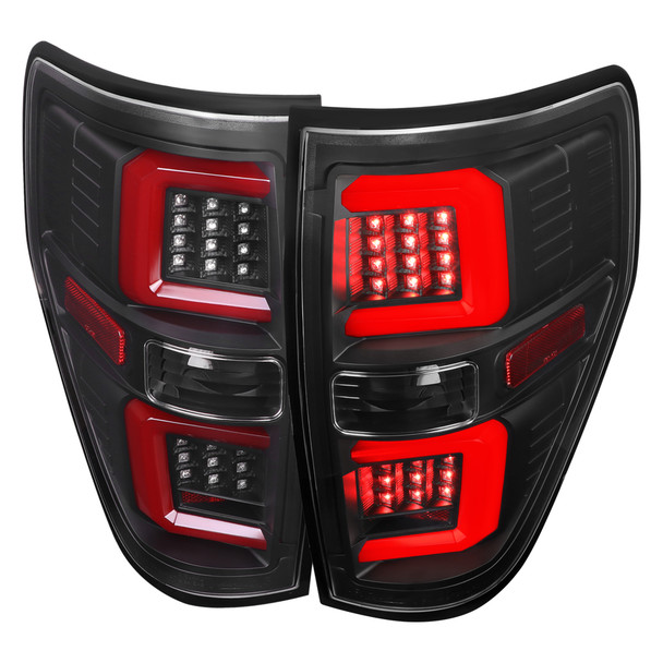 2009-2014 Ford F-150 LED Tail Lights with Red LED Bar (Matte Black Housing/Clear Lens)