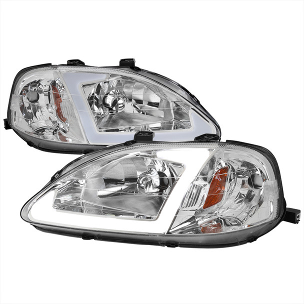 1999-2000 Honda Civic Coupe/Sedan LED Bar Factory Style Headlights (Chrome Housing/Clear Lens)