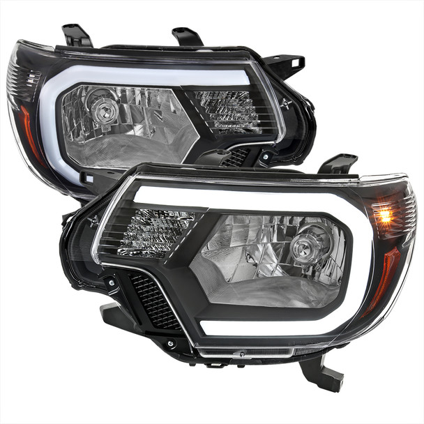 2012-2015 Toyota Tacoma LED Bar Factory Style Headlights with Amber Reflector (Matte Black Housing/Clear Lens)