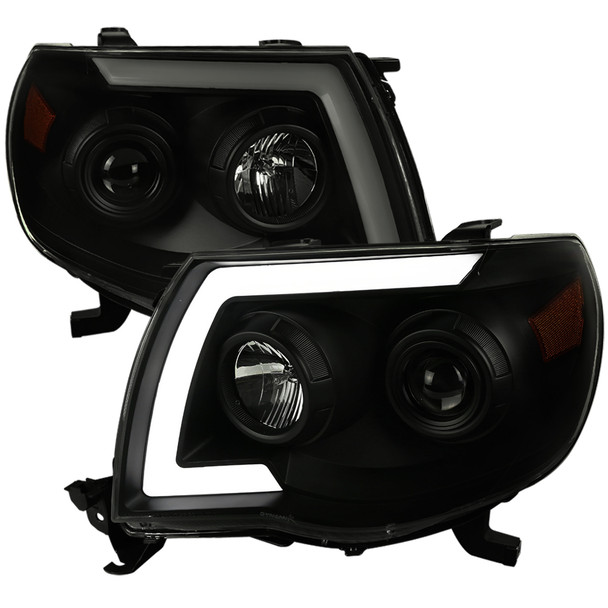 2005-2011 Toyota Tacoma LED Bar Projector Headlights w/ Sequential Turn Signal Lights (Matte Black Housing/Smoked Lens)