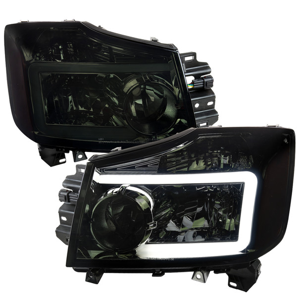 2004-2015 Nissan Titan / 2004-2007 Armada LED Bar Factory Headlights (Chrome Housing/Smoked Lens)