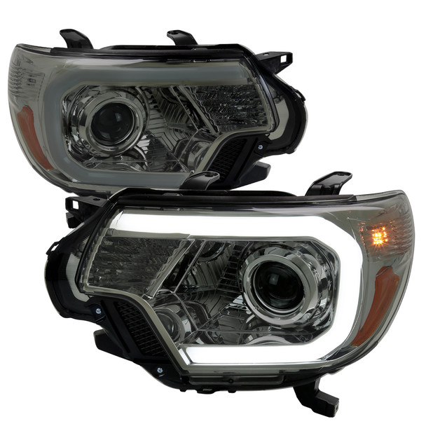 2012-2015 Toyota Tacoma LED C-Bar Projector Headlights w/ LED Parking Light (Chrome Housing/Smoke Lens)