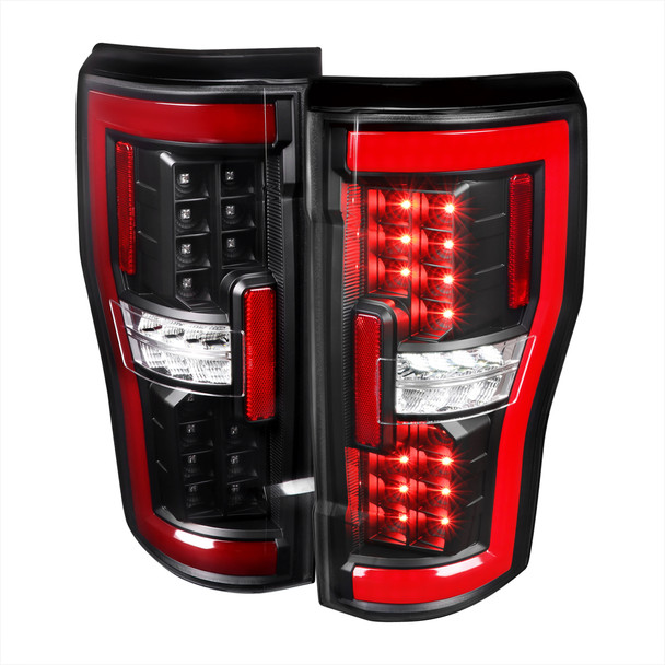 2017-2019 Ford F-250/F-350/F-450/F-550 Red LED Bar Tail Lights (Matte Black Housing/Clear Lens)