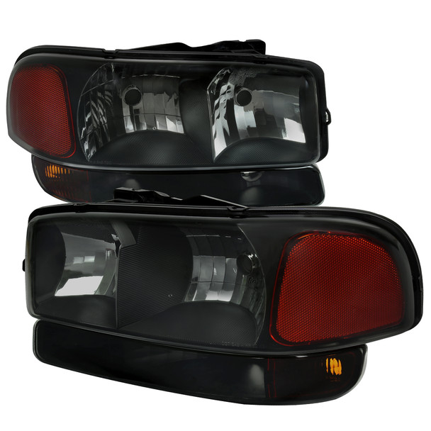 1999-2006 GMC Sierra/2007 Sierra Classic/2000-2006 Yukon/XL Factory Style Headlights and Bumper Lights with Amber Reflector (Matte Black Housing/Smoke Lens)