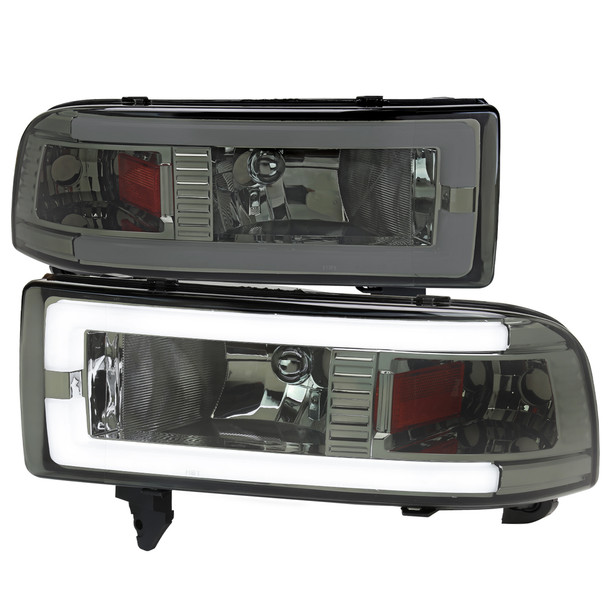 1994-2001 Dodge RAM 1500/ 1994-2002 RAM 2500/3500 Dual LED Bar Factory Style Headlights (Chrome Housing/Smoke Lens)