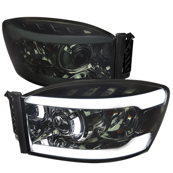 2006-2008 Dodge RAM 1500/ 2006-2009 Dodge RAM 2500/3500 LED Tube Projector Headlights (Chrome Housing/Smoke Lens)