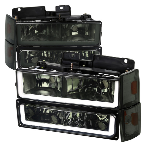 1988-1993 Chevrolet/GMC C10 C/K Sierra Tahoe LED Tube Factory Style Headlights with Bumper & Corner Lights (Chrome Housing/Smoke Lens)