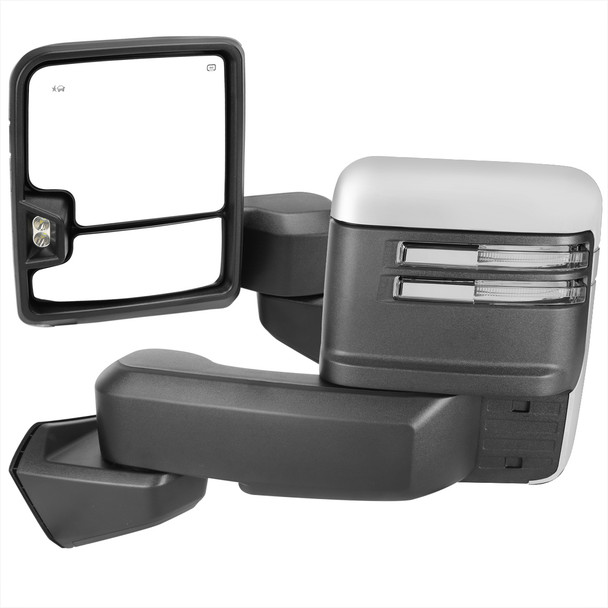 2019-2022 GMC Sierra 1500 Power Adjustable, Heated, & Manual Extendable Chrome Towing Mirrors w/ Clear Lens LED Turn Signal & Clearance Lights