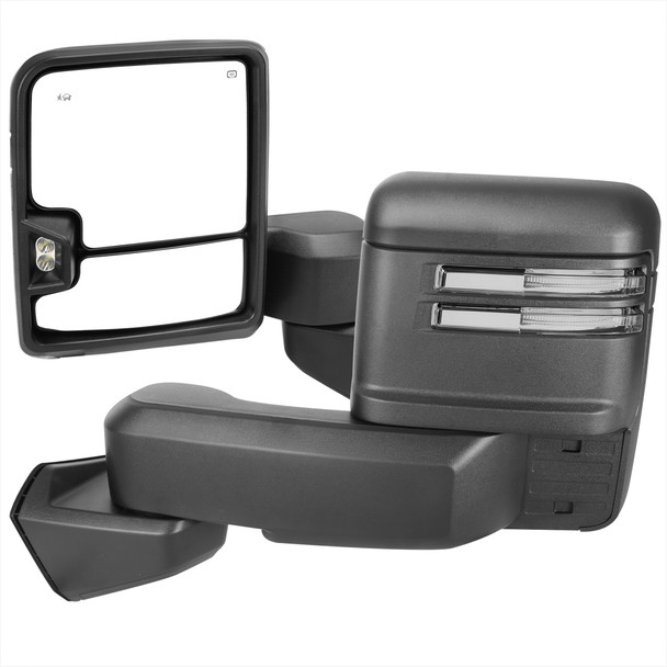 2019-2022 GMC Sierra 1500 Power Adjustable, Heated, & Manual Extendable Black Towing Mirrors w/ Clear Lens LED Turn Signal & Clearance Lights