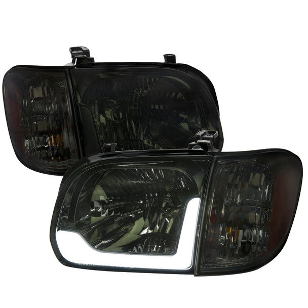 2005-2006 Toyota Tundra/2005-2007 Sequoia LED Bar Factory Style Headlights w/Corner Lamps and Amber Reflector (Chrome Housing/Smoke Lens)