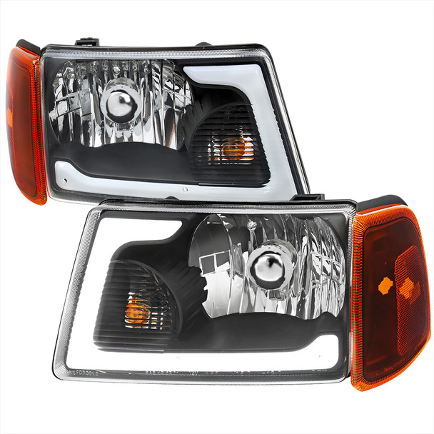 2001-2011 Ford Ranger LED Bar Factory Style Headlights w/Amber Corner Lamp (Matte Black Housing/Clear Lens)