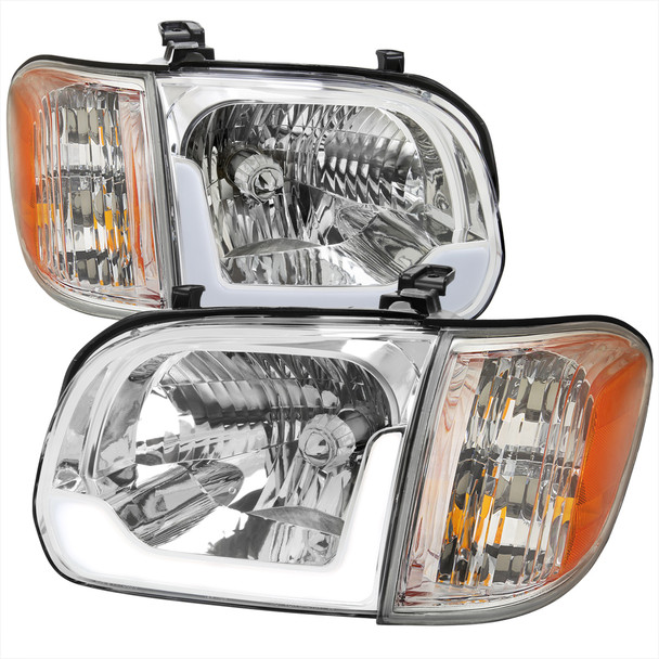 2005-2006 Toyota Tundra/2005-2007 Sequoia LED Bar Factory Style Headlights w/Corner Lamps and Amber Reflector (Chrome Housing/Clear Lens)