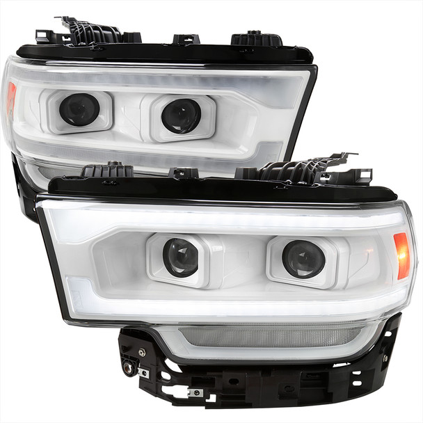 2019-2022 Dodge RAM 2500/3500/4500/5500 Switchback Sequential LED Turn Signal Projector Headlights (White Housing/Clear Lens)