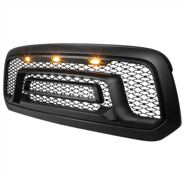 2013-2018 Dodge RAM 1500 Rebel Style Front Hood Grille w/ Amber LED Lights