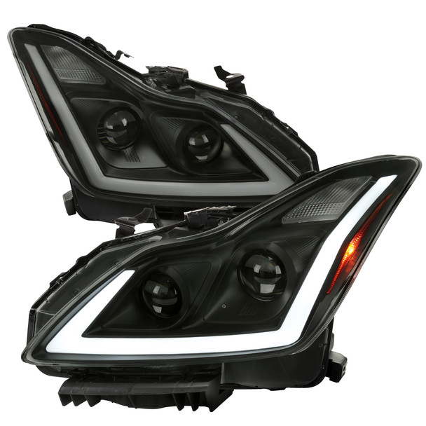2008-2013 Infiniti G37/2014-2015 Q60 Coupe/Convertible Sequential Switchback LED Turn Signal Projector Headlights (Matte Black Housing/Smoked Lens)