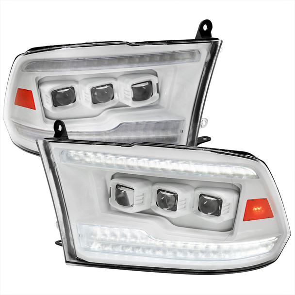 2009-2018 Dodge RAM 1500 / 2019 RAM Classic / 2010-2018 RAM 2500 3500 Switchback Sequential Full LED Projector Headlights (White Housing/Clear Lens)