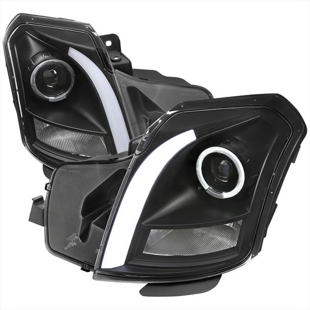 2003-2007 Cadillac CTS Halo Switchback Sequential LED Turn Signal Projector Headlights (Matte Black Housing/Clear Lens)