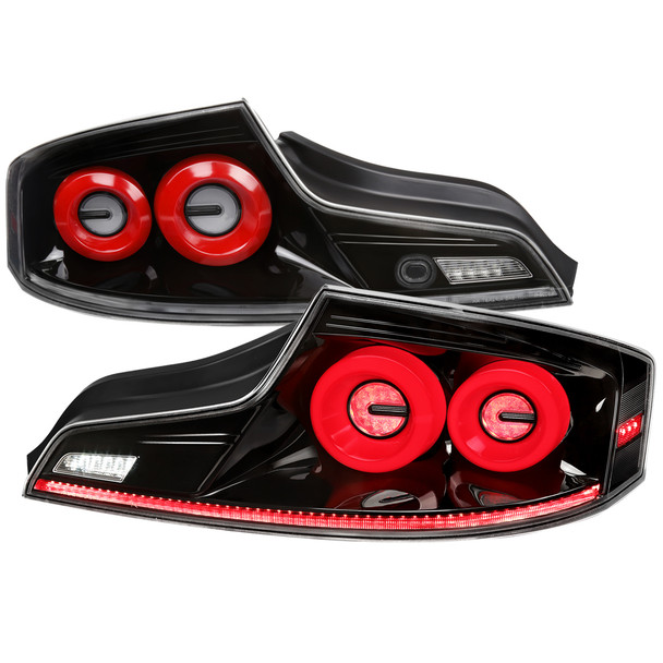 2003-2007 Infiniti G35 Coupe Red LED Halo Sequential Signal Tail Lights (Glossy Black Housing/Clear Lens)