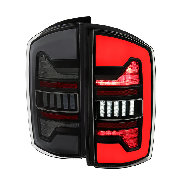 2007-2009 Dodge RAM 1500/2500/3500 White LED Bar Tail Lights (Matte Black Housing/Smoke Lens)