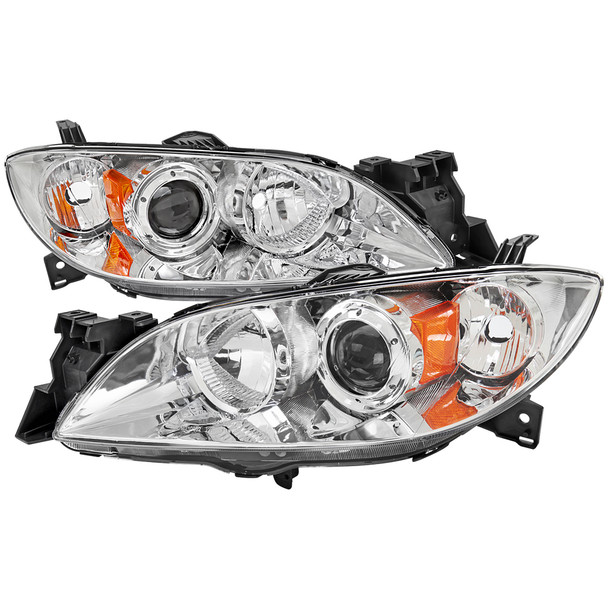 2004-2009 Mazda 3 Sedan Projector Style Headlights (Chrome Housing/Clear Lens)