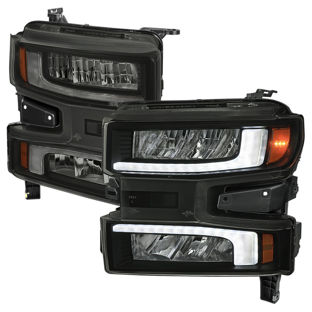2019-2021 Chevrolet Silverado 1500 Full LED Projector Headlights with Sequential LED Turn Signal (Matte Black Housing/Smoke Lens)