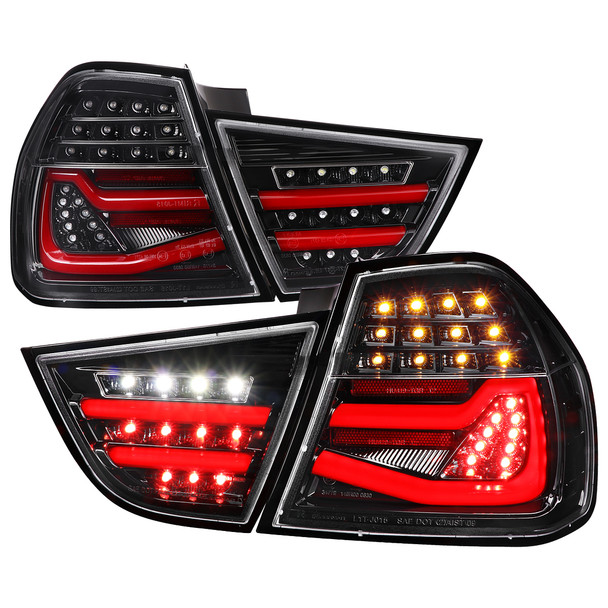 2009-2011 BMW E90 3-Series 4Dr Sedan Red LED Tail Light (Jet Black Housing/Clear Lens)