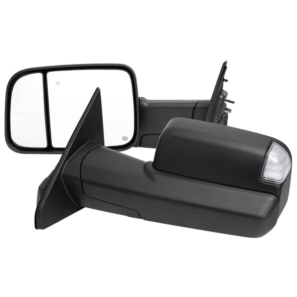 2019-2024 Dodge Ram 1500 Matte Black Power Plane Mirror w/ Manual Convex Mirror, Power Fold w/ Manual Rotate, BSD, Heated Plane Mirror and LED Turn Signal Light