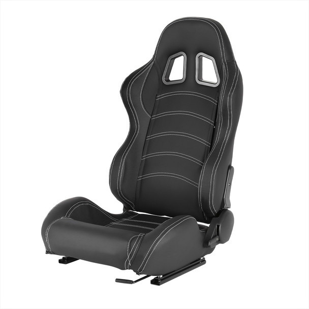 Fully Reclinable Black PVC Leather Bucket Racing Seat w/ Sliders - Driver Side Only
