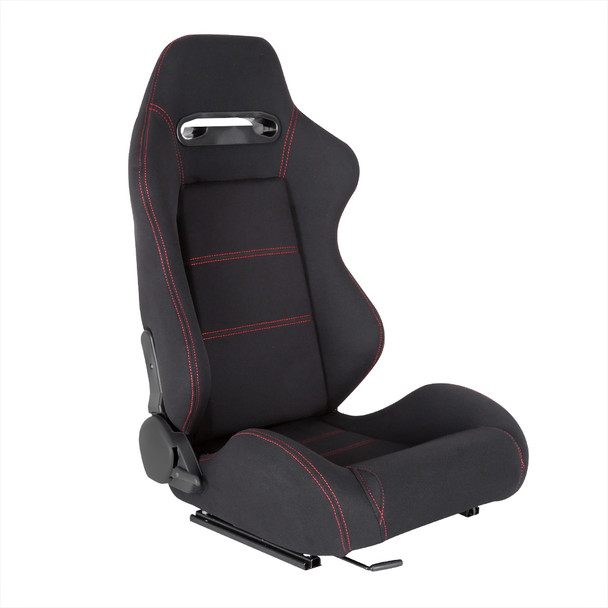 Fully Reclinable Black Cloth Bucket Racing Seat w/ Sliders - Passenger Side Only