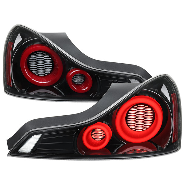 2008-2013 Infiniti G37/2014-2015 Q60 Coupe/Convertible Red LED Tail Lights w/ Switchback Sequential Turn Signals (Glossy Black Housing / Clear Lens)