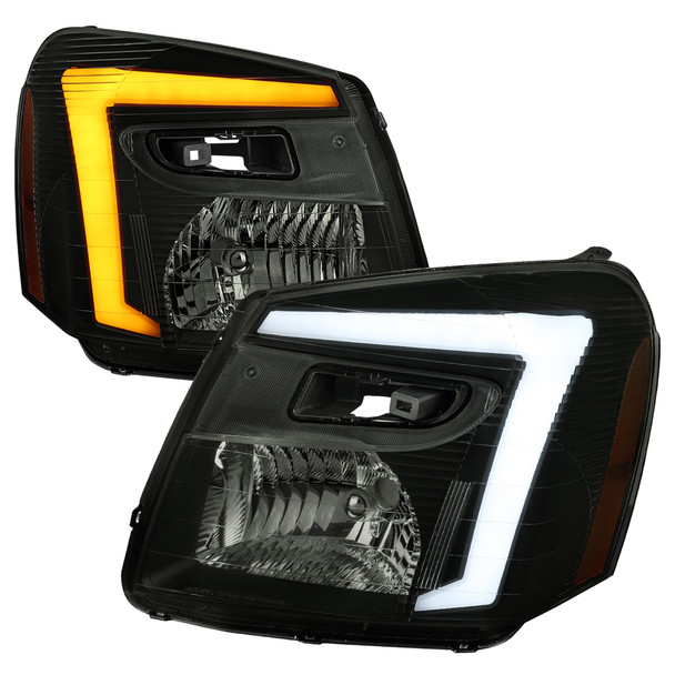 2005-2009 Chevy Equinox Factory Style Headlights with Sequential Switchback LED Bar Turn Signal (Matte Black Housing / Smoked Lens)