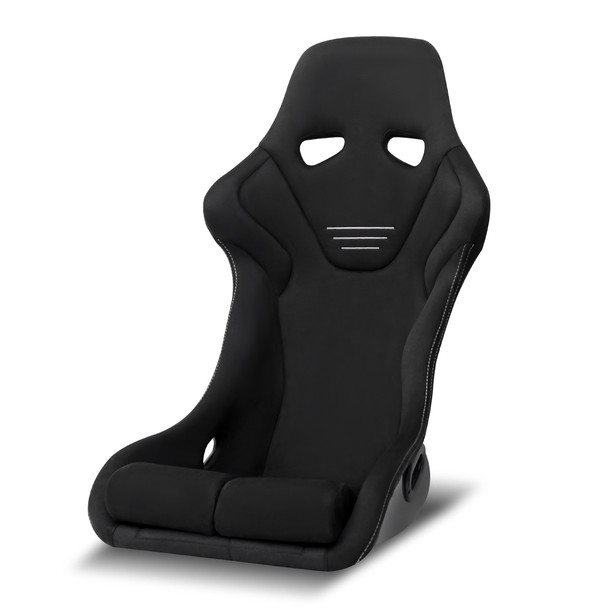 Universal Fixed-Back Black Suede Red Stitch Bucket Racing Seat w/ Sliders - Single Seat