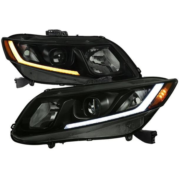 2012-2013 Honda Civic Coupe / 2012-2015 Civic Sedan Switchback LED Bar Projector Headlights (Matte Black Housing / Smoked Lens)