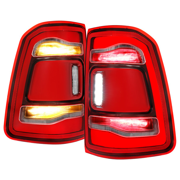 2019-2024 Dodge RAM 1500 LED Tail Lights for Models without Blind Spot Monitoring (Chrome Housing / Red Clear Lens)