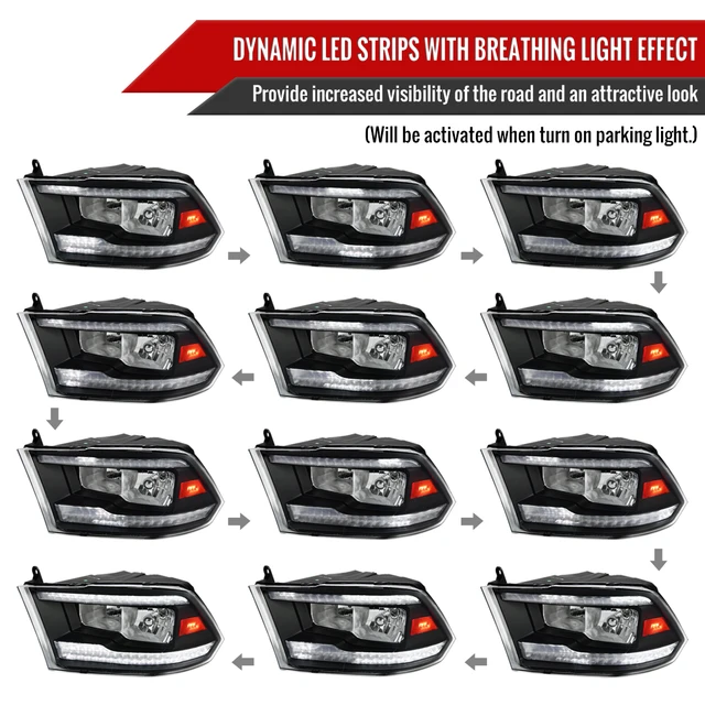 Corner Lights For Dodge Ram 2500 Quad Headlights For Dodge Ram Trucks (2009-2018) - Black Housing, Clear Corner, Halogen-Ready Dodge Pickup Cars & Trucks