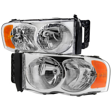 Chrome Corner Headlight Lamps For 2002-2005 Dodge Ram 1500/2500/3500 - Clear Lens, Halogen
