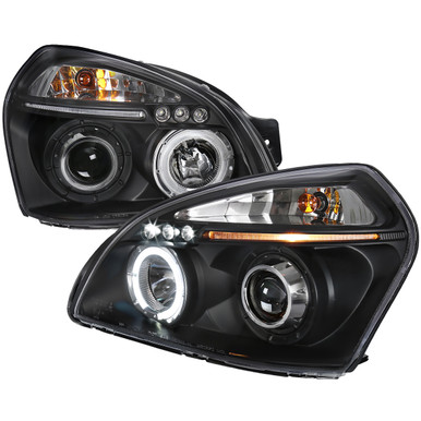 2005-2009 Tucson Single Halo Projector Headlights (Chrome Housing/Clear - TikTok