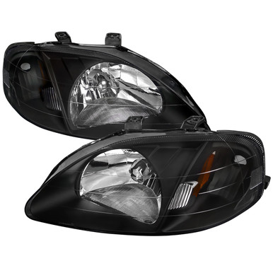 TUPARTS Chrome Housing Amber Reflector Clear Lens Headlight Pair Fit for Honda Civic 1999-2000 Headlight Assembly