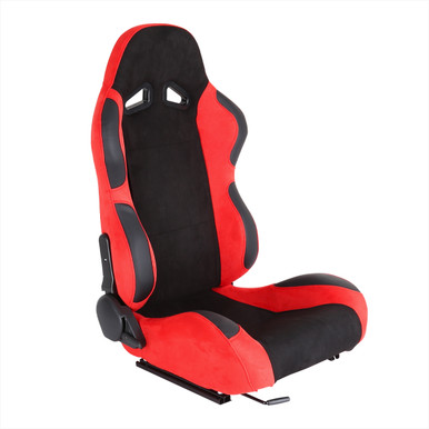Fully Reclinable Red Suede Bucket Racing Seat w/ Sliders - Passenger ...