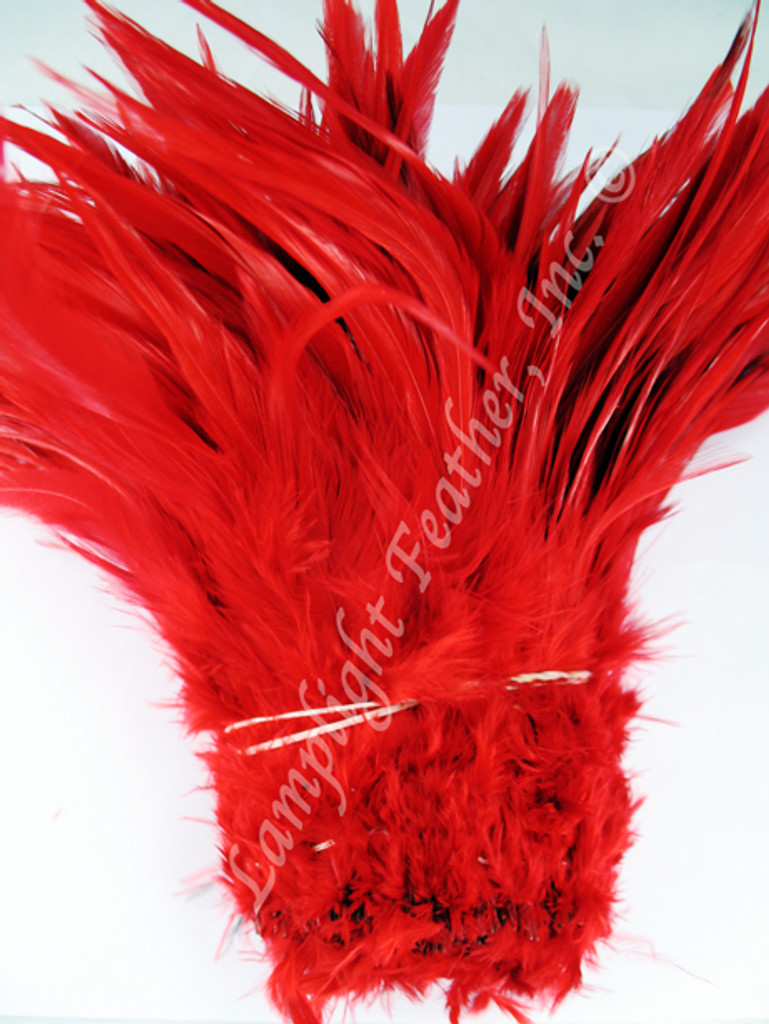 ROOSTER Saddle Feathers, strung, long, Red - per foot
