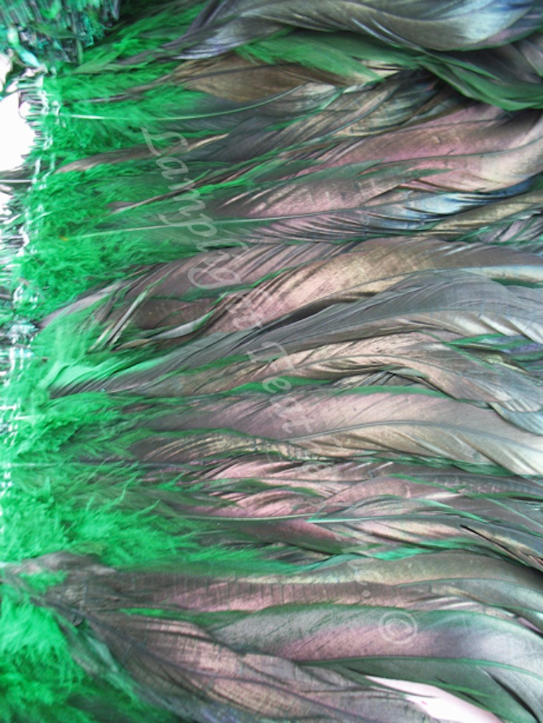 COQUE Feathers half bronze 7-10 inch,  Green, per YARD