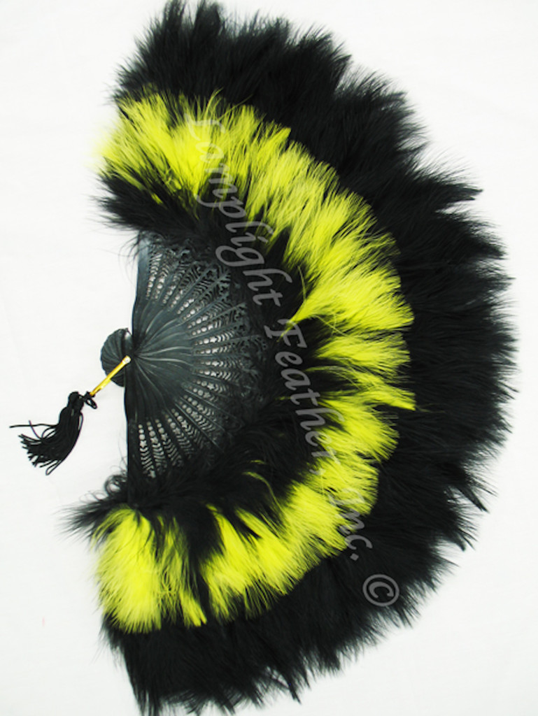 Black/Yellow MIX Marabou Feather Fan 20" x 12"per Each