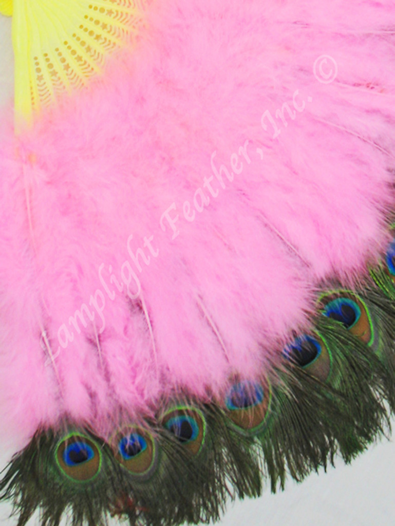 Candy Pink Marabou Peacock Feather Fan 28" x 15"