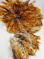 ROOSTER Feathers, NECK Hackle, strung, Natural Red Variegated, per foot ROOSTER Feathers, NECK Hackle, strung, Natural Red Variegated, per foot