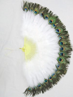 White Marabou Peacock Feather Fan 28" x 15" per each