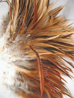 ROOSTER Saddle Feathers, strung, Furnace Brown, per foot