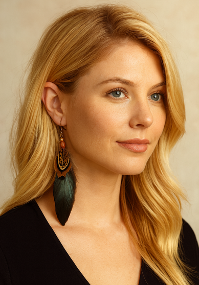 feather earrings black with pheasant front view