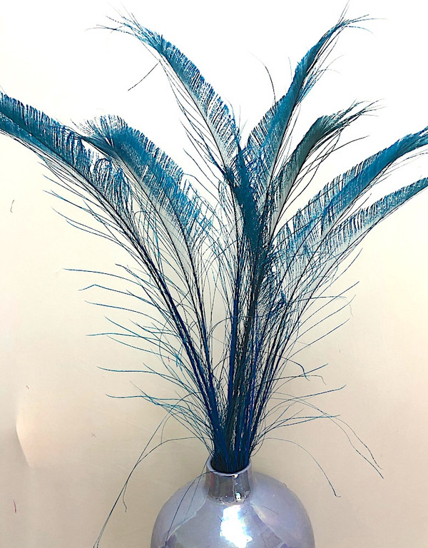 Turquoise Dyed Peacock Sword Feathers vase
