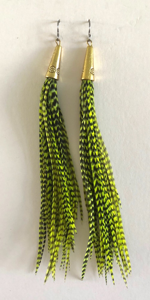 Feather Earrings 6 inch Lime Grizzly