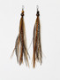 Feather earrings 6 inch natural mix with tiger eye gemstones closeup